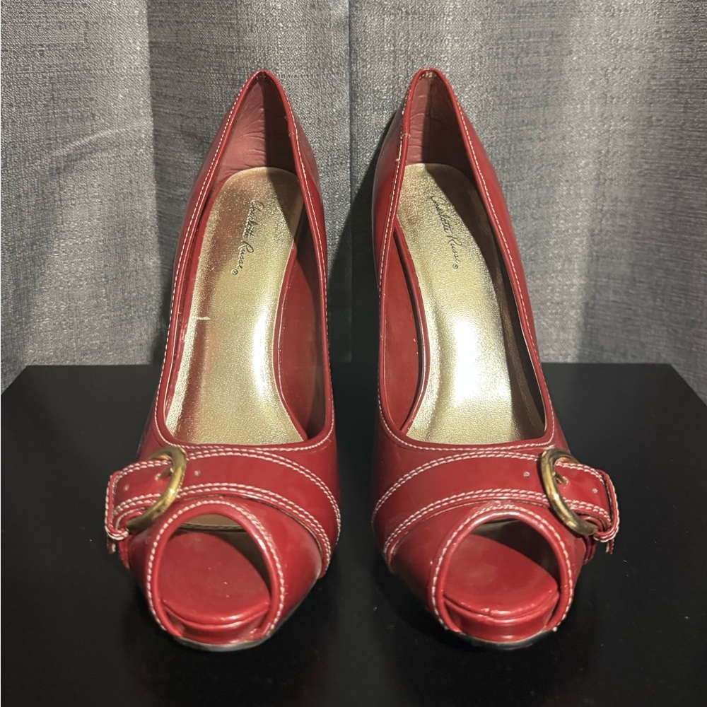 Maroon Peep-Toe Heels